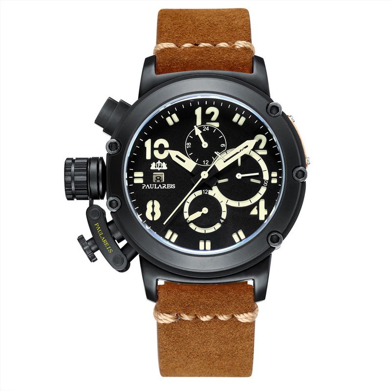 Automatic Mechanical Watch Leather Strap Fashion Casual Wristwatch Date Week Sports Watches