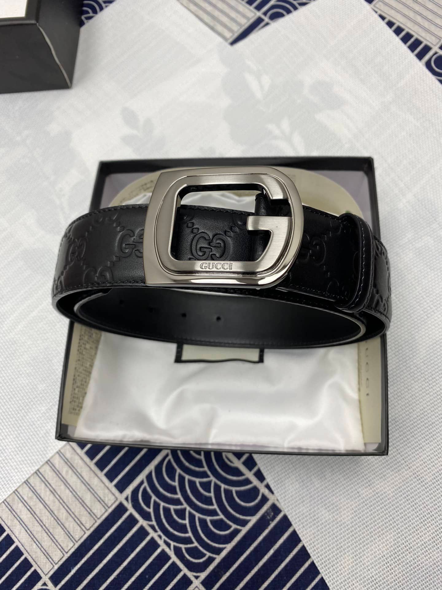 Authentic Gucci Monogram Big G Logo Leather Belt Black