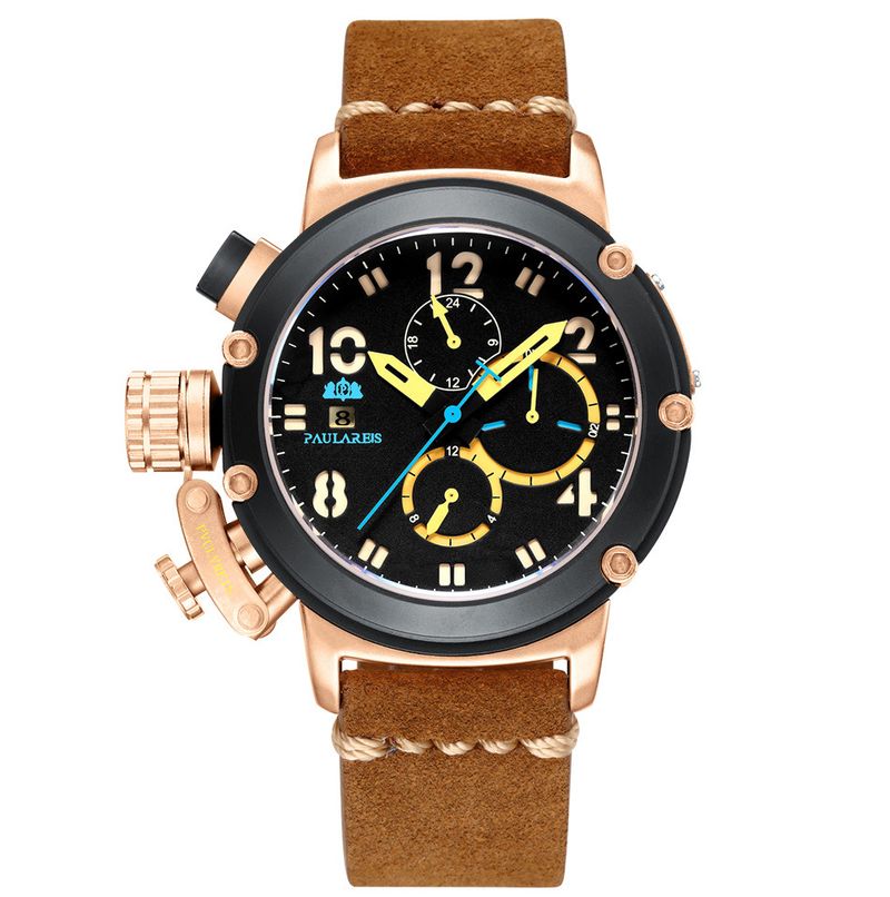 Automatic Mechanical Watch Leather Strap Fashion Casual Wristwatch Date Week Sports Watches