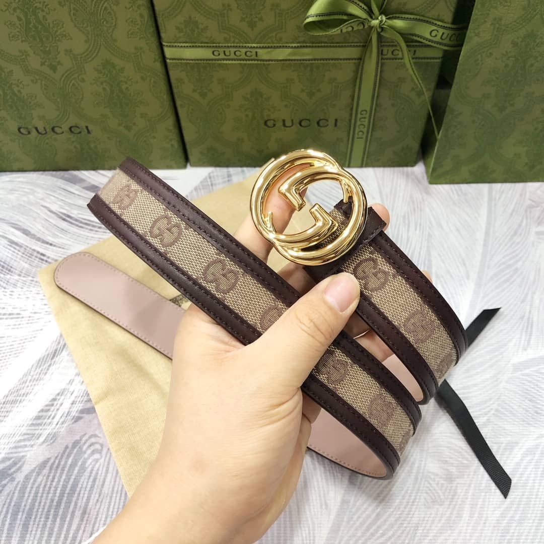 Gucci Beige Brown GG Canvas and Leather Lovely Heart Buckle Belt