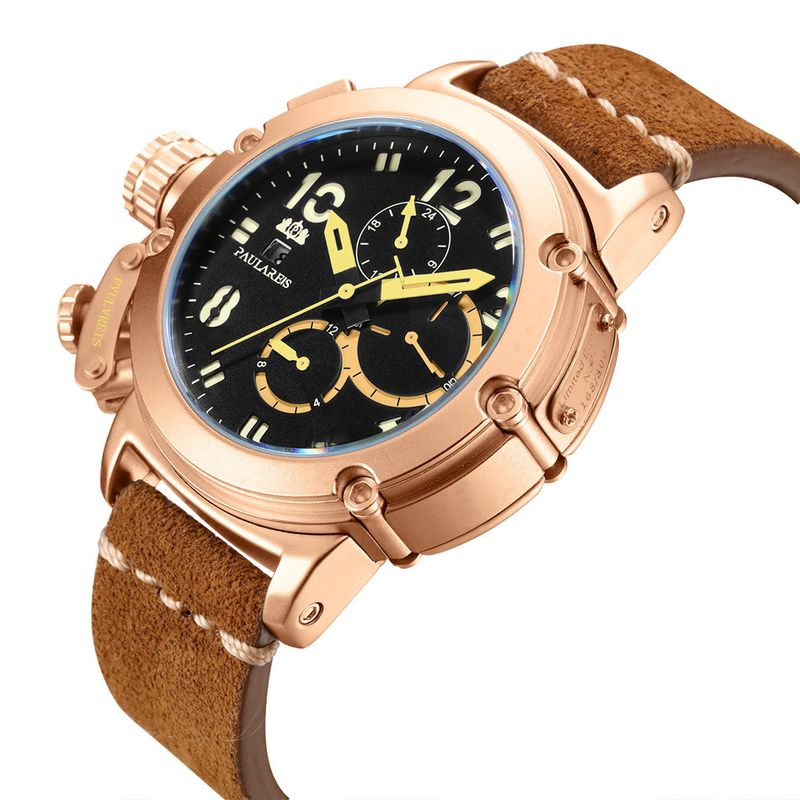 Automatic Mechanical Watch Leather Strap Fashion Casual Wristwatch Date Week Sports Watches