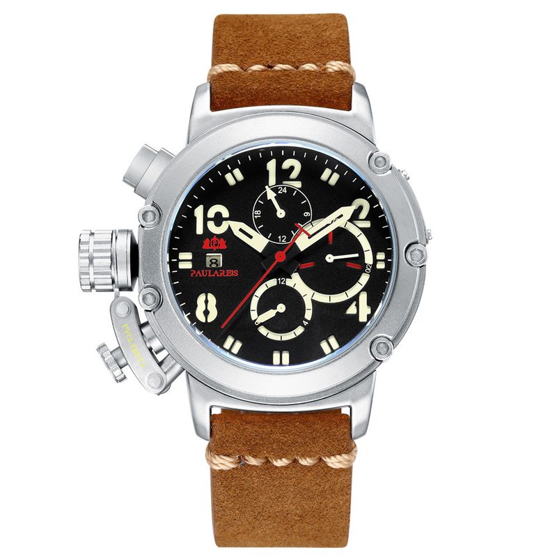 Automatic Mechanical Watch Leather Strap Fashion Casual Wristwatch Date Week Sports Watches