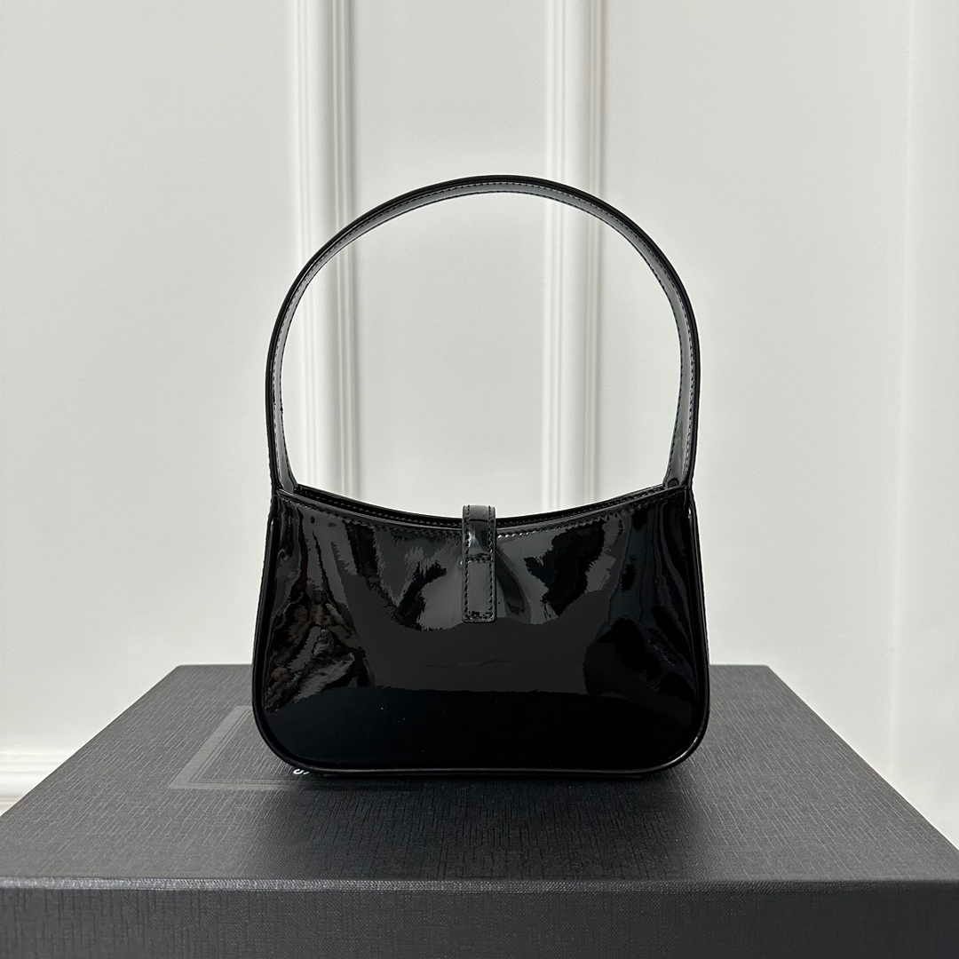 YSL Handbag Saint Laurent Le 5 A 7 Patent Hobo Bag in Black