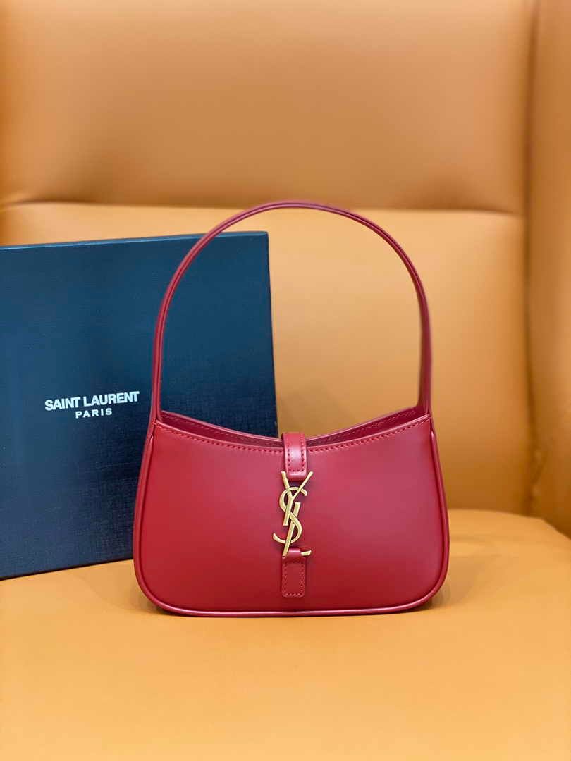 Saint Laurent Le 5 À 7 Leather Hobo Bag YSL Women Handbag in Red