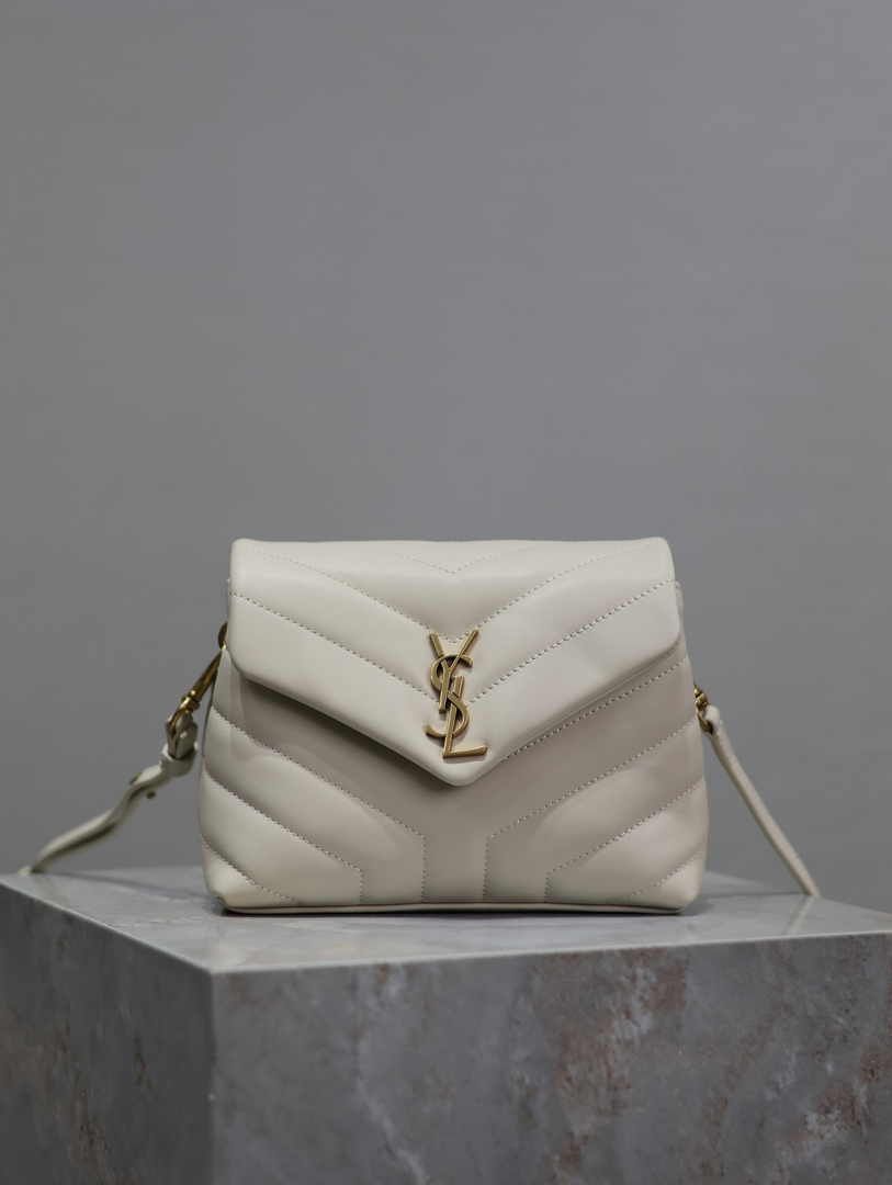 Saint Laurent Women's YSL Loulou Toy Leather Shoulder Bag in Beige