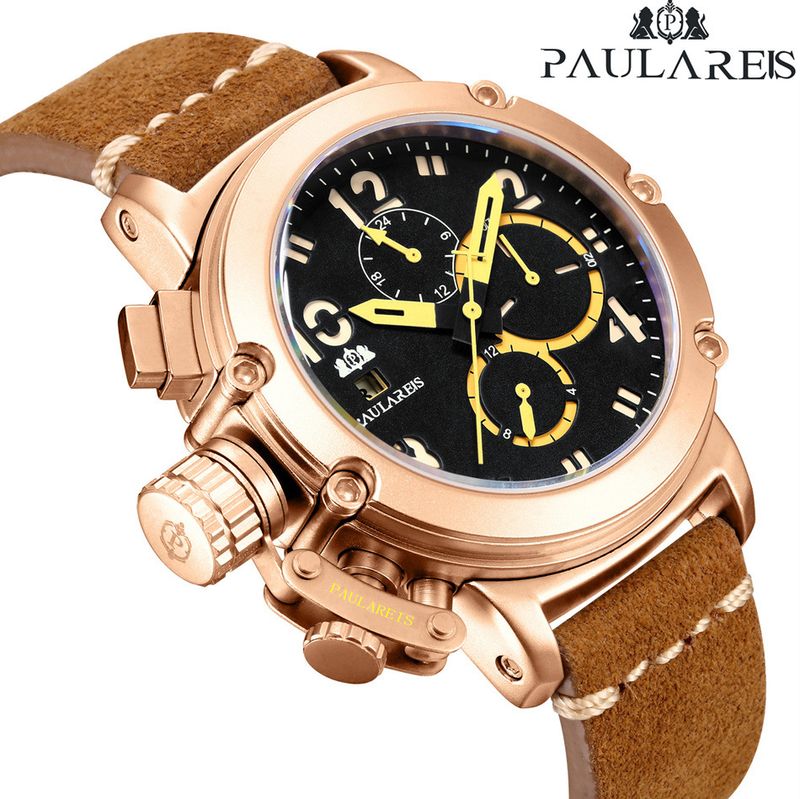 Automatic Mechanical Watch Leather Strap Fashion Casual Wristwatch Date Week Sports Watches