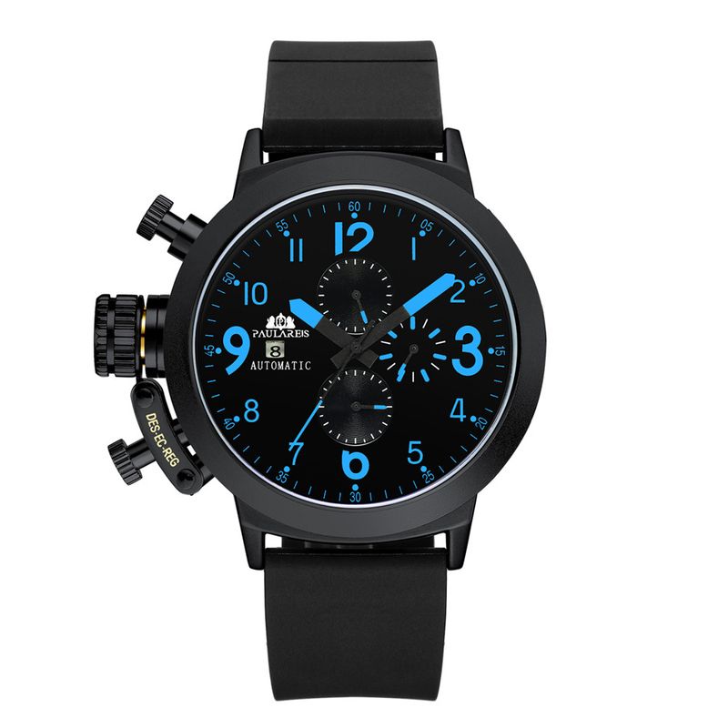 Automatic Mechanical Multi-function Rubber Strap Large Men's Watch
