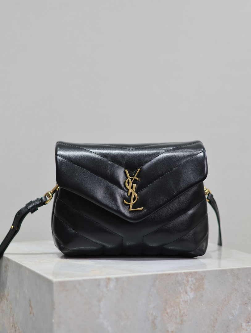 Saint Laurent Women's YSL Loulou Toy Leather Shoulder Bag in Black Gold
