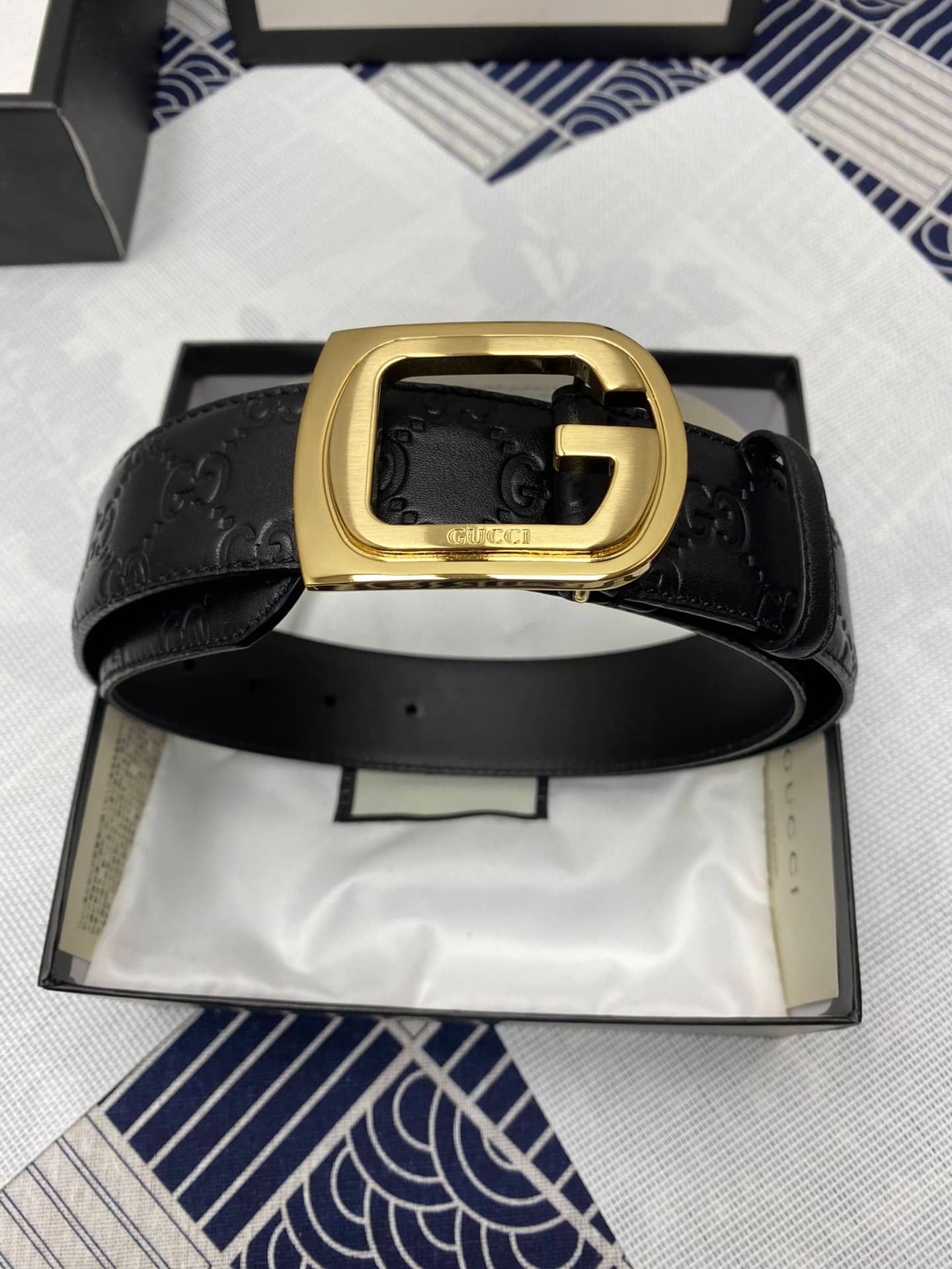 Gucci Personalized Embossed Belt With Golden Buckle