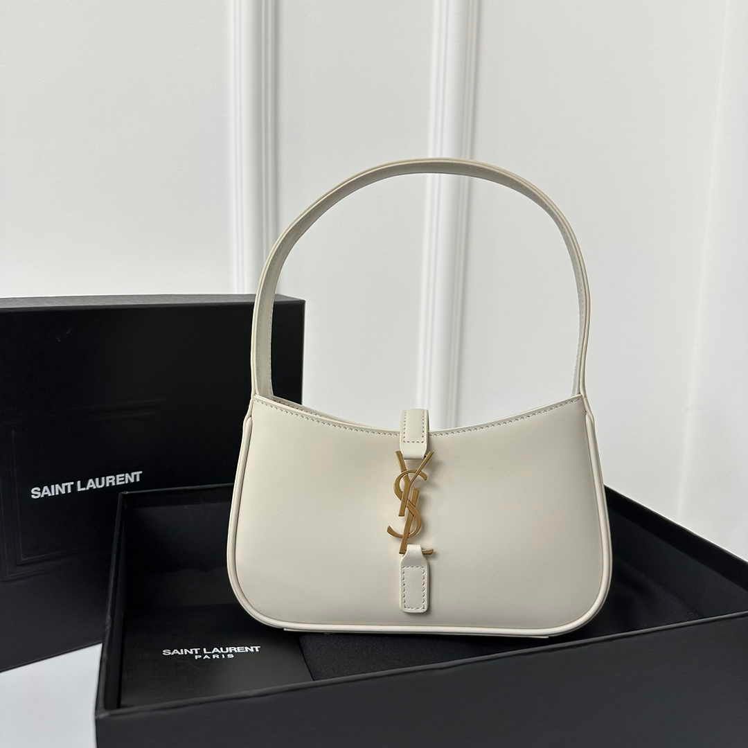 Saint Laurent Le 5 À 7 Leather Hobo Shoulder Bag Beige YSL Women Handbag