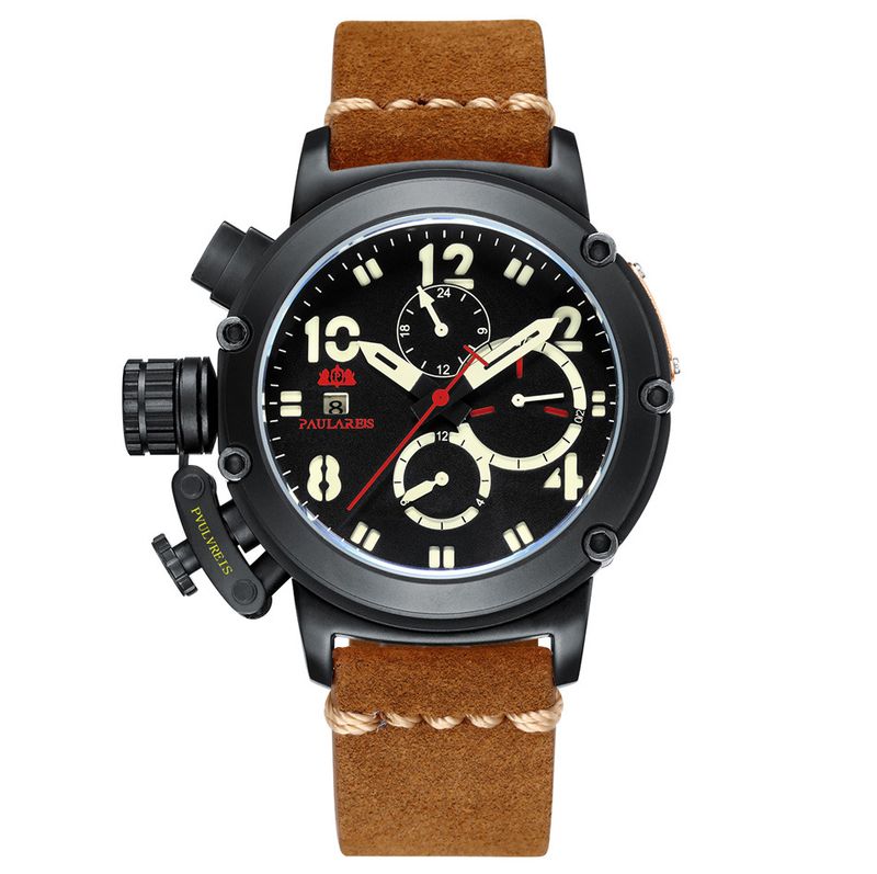Automatic Mechanical Watch Leather Strap Fashion Casual Wristwatch Date Week Sports Watches
