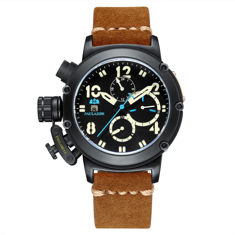 Automatic Mechanical Watch Leather Strap Fashion Casual Wristwatch Date Week Sports Watches