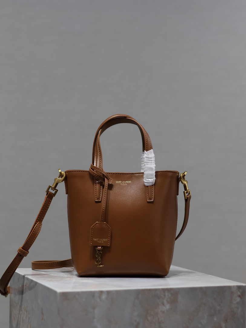 YSL Saint Laurent Mini Toy Leather Shopping Bag for Women Tote Bags in Brown