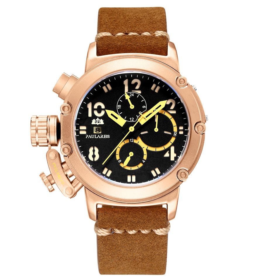 Automatic Mechanical Watch Leather Strap Fashion Casual Wristwatch Date Week Sports Watches