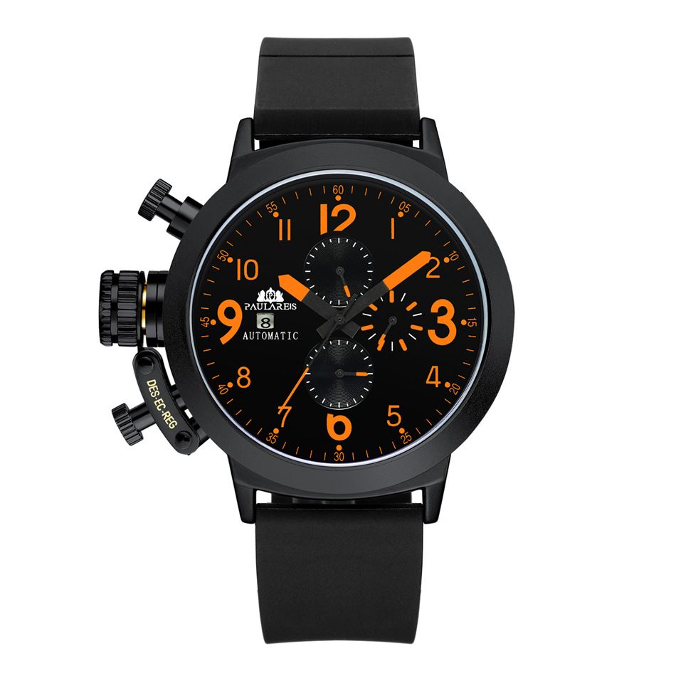 Automatic Mechanical Multi-function Rubber Strap Large Men's Watch
