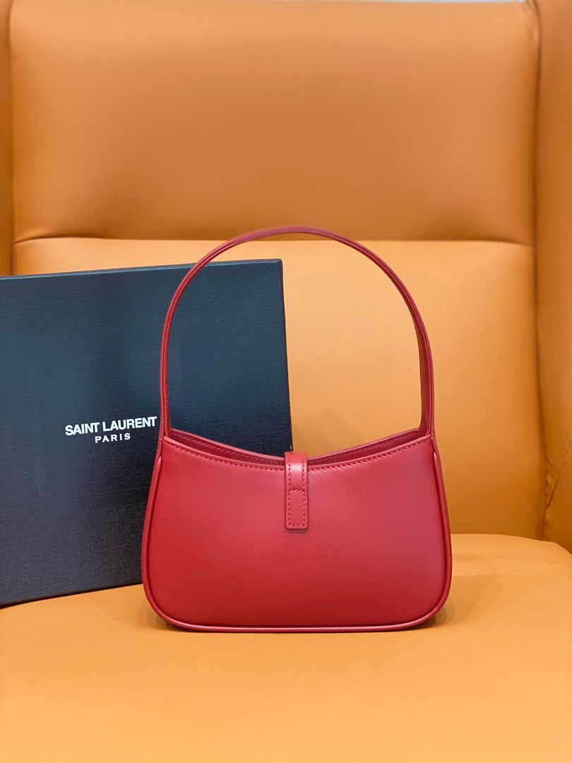 Saint Laurent Le 5 À 7 Leather Hobo Bag YSL Women Handbag in Red