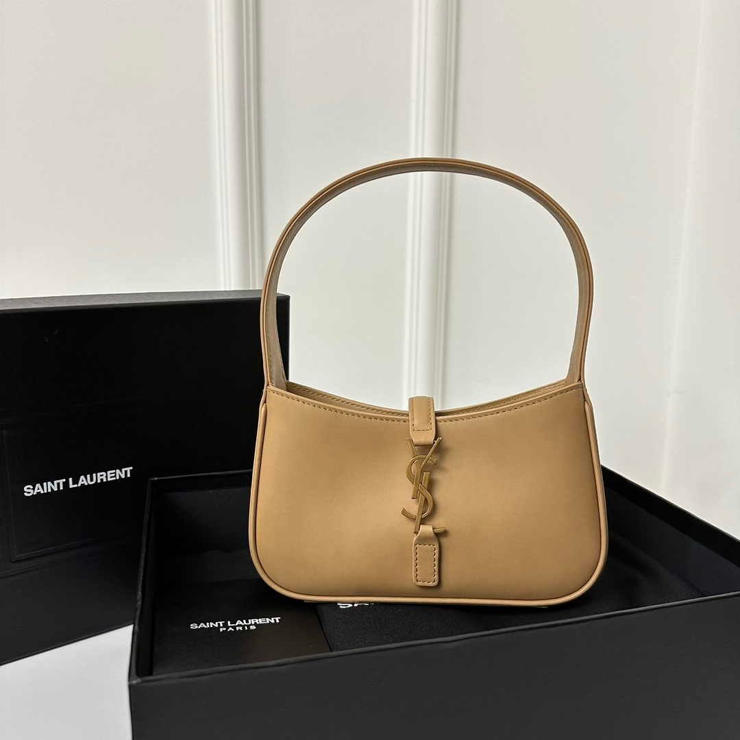 Saint Laurent Le 5 À 7 Leather Hobo Shoulder Bag Apricot YSL Women Handbag