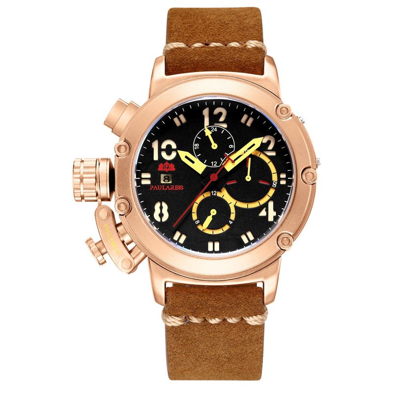 Automatic Mechanical Watch Leather Strap Fashion Casual Wristwatch Date Week Sports Watches