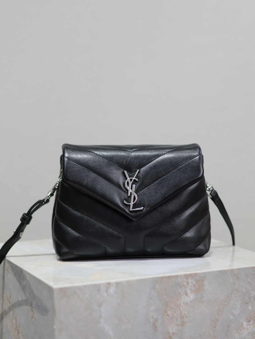Saint Laurent Women's YSL Loulou Toy Leather Shoulder Bag in Black Sliver