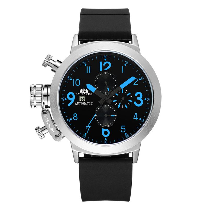 Automatic Mechanical Multi-function Rubber Strap Large Men's Watch