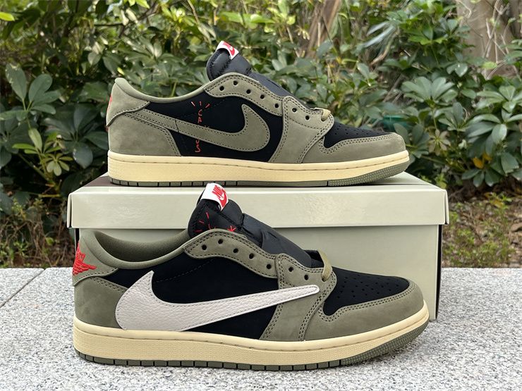 Cheap Travis Scott x Air Jordan 1 Low OG Black Olive Basketball Shoes DM7866-002