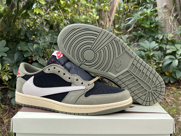 Cheap Travis Scott x Air Jordan 1 Low OG Black Olive Basketball Shoes DM7866-002