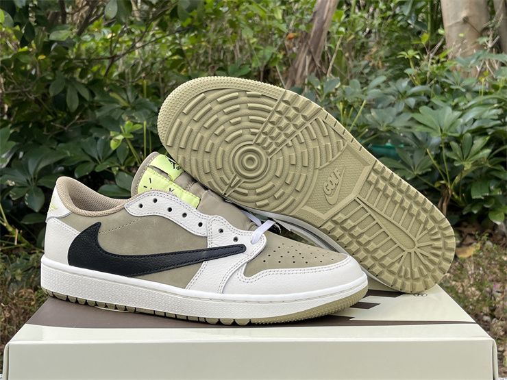 Cheap Travis Scott x Air Jordan 1 Low Golf Shoes Neutral Olive FZ3124-200