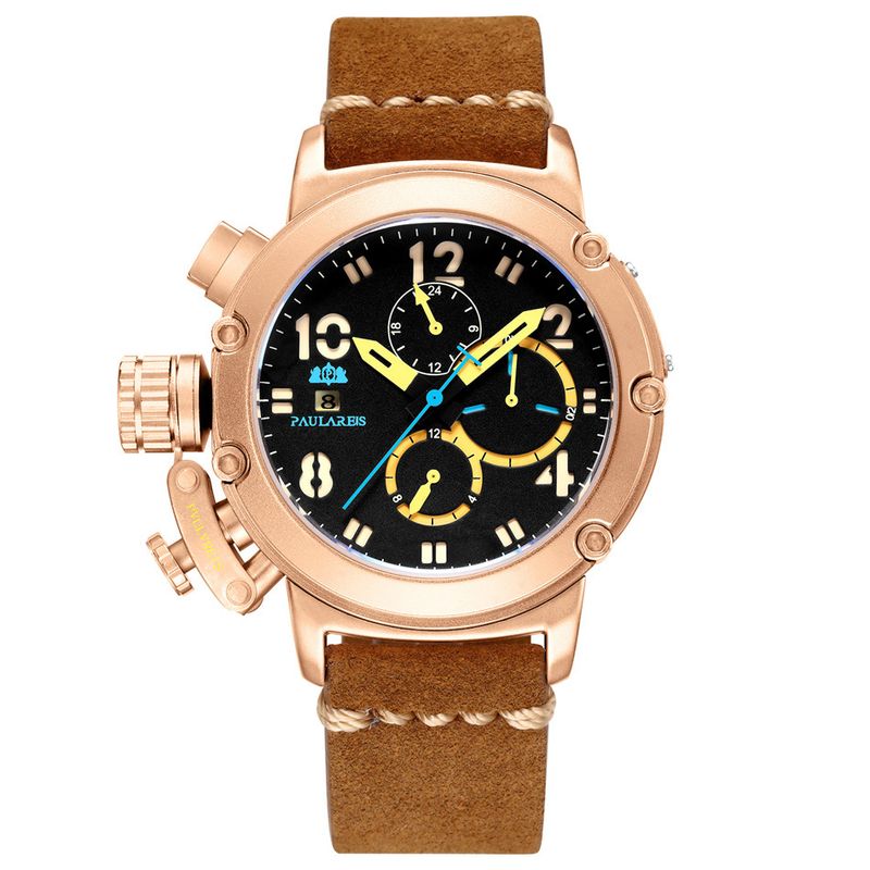 Automatic Mechanical Watch Leather Strap Fashion Casual Wristwatch Date Week Sports Watches