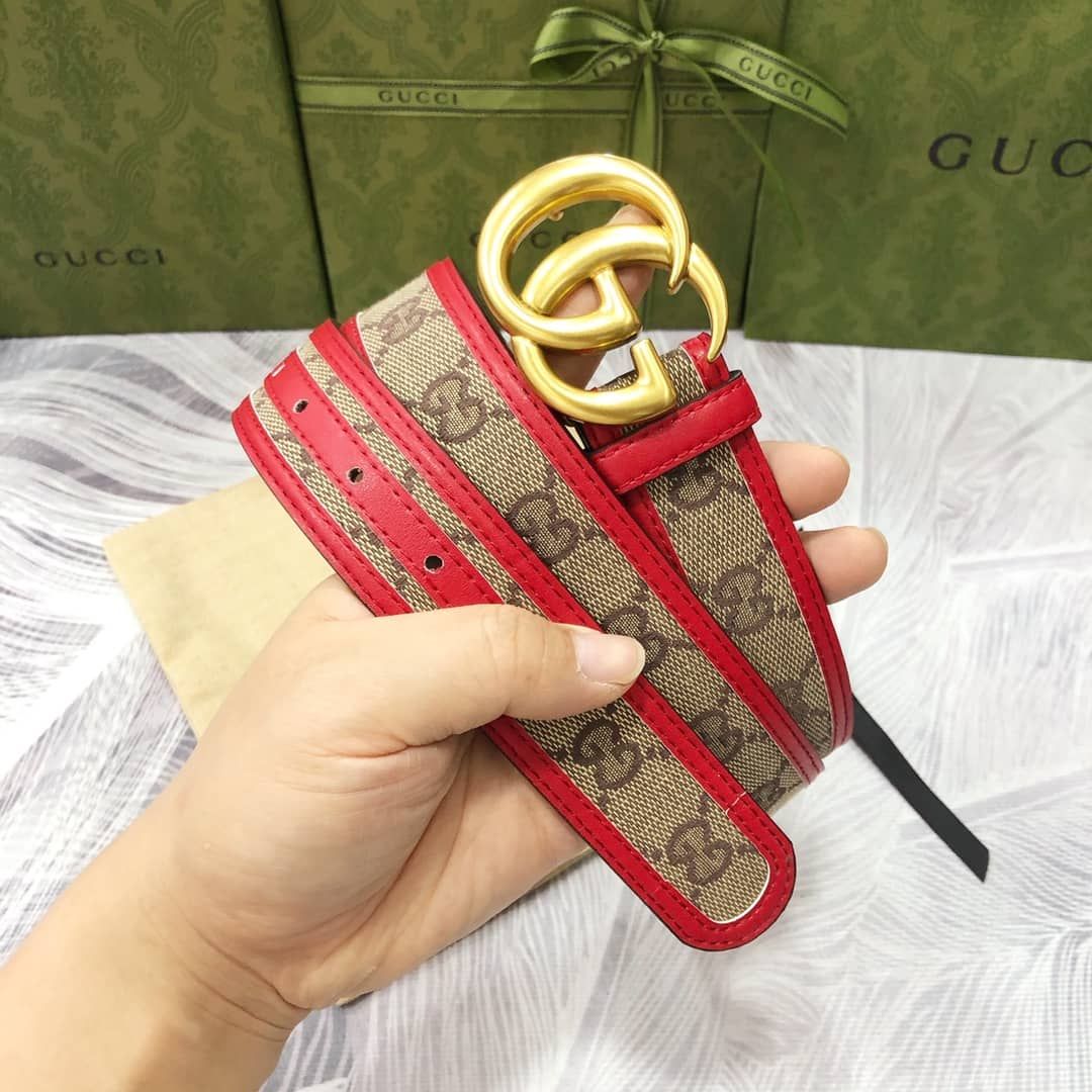 Gucci GG Buckle Jacquard Canvas Genuine Leather Edge Belt