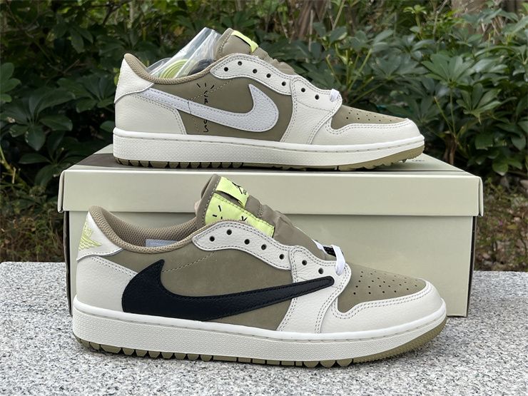 Cheap Travis Scott x Air Jordan 1 Low Golf Shoes Neutral Olive FZ3124-200