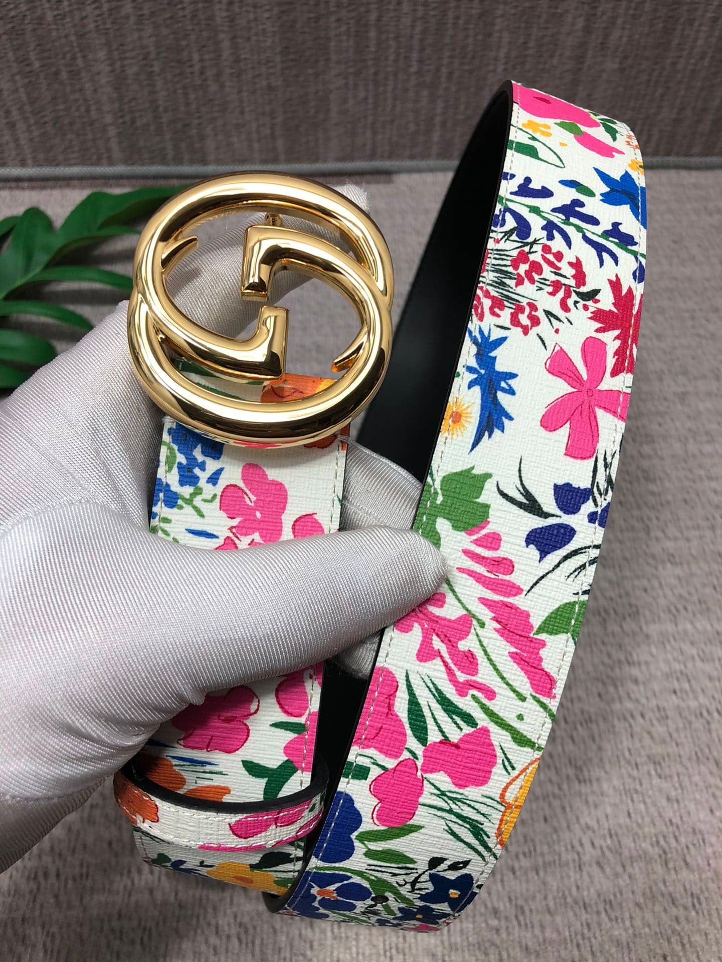 Gucci Women Ken Scott Print GG Marmont Belt Double G Buckle 3.8cm Width