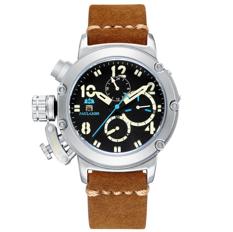 Automatic Mechanical Watch Leather Strap Fashion Casual Wristwatch Date Week Sports Watches