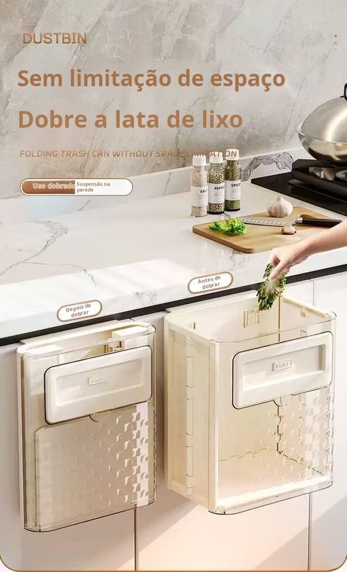 Lixeira de Cozinha de Parede Lixeira de Cozinha com Adesivo | Instalação Fácil sem Furados Lixeira de Gabinete | Organize o Lixo sob a Pia da Cozinha Lixeira de Parede com Tampa  Lixeira de Cozinha com Divisória