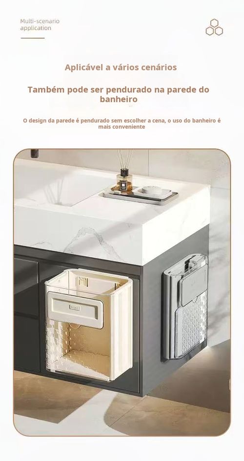 Lixeira de Cozinha de Parede Lixeira de Cozinha com Adesivo | Instalação Fácil sem Furados Lixeira de Gabinete | Organize o Lixo sob a Pia da Cozinha Lixeira de Parede com Tampa  Lixeira de Cozinha com Divisória