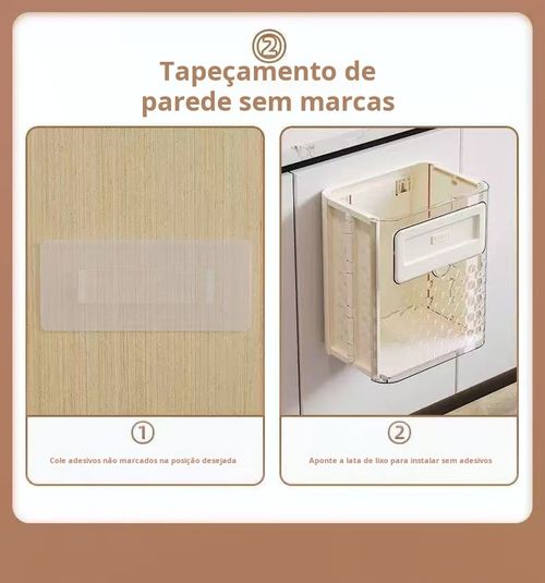 Lixeira de Cozinha de Parede Lixeira de Cozinha com Adesivo | Instalação Fácil sem Furados Lixeira de Gabinete | Organize o Lixo sob a Pia da Cozinha Lixeira de Parede com Tampa  Lixeira de Cozinha com Divisória
