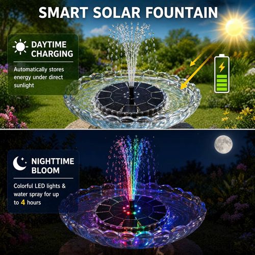 Solar-powered fountain LED lights