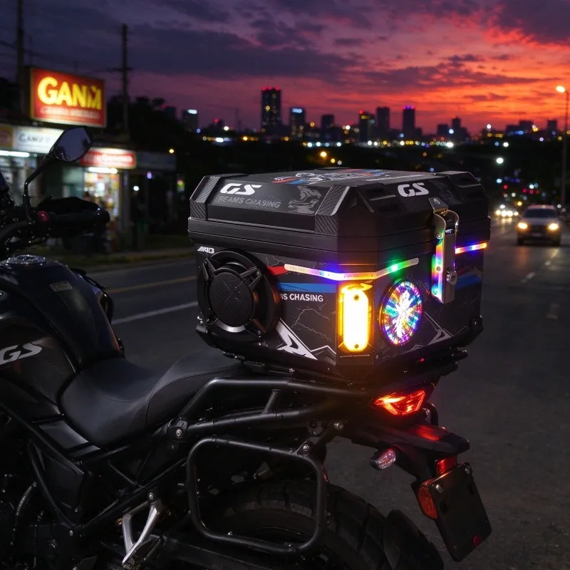 Motorcycle top case with built-in Bluetooth speaker