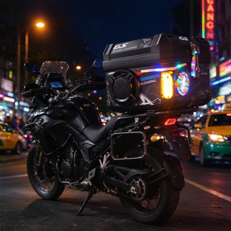 Motorcycle top case with built-in Bluetooth speaker