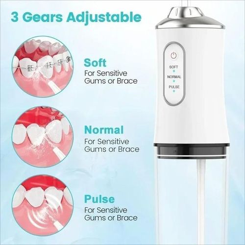 Portable Electric Oral Irrigator 4 Jet Tips 220ml Tank 3 Modes IPX7 Waterproof