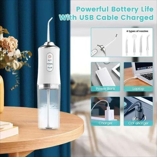 Portable Electric Oral Irrigator 4 Jet Tips 220ml Tank 3 Modes IPX7 Waterproof