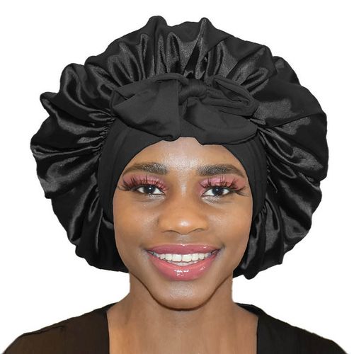 Silk Satin Wraps Luxury Curly Band Double Layer Cap Adjustable Women Natural Sleeping Hair Bonnet