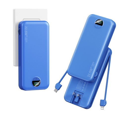 3-in-1 AC Plug Power Bank - Built-in Cables Fast Charging