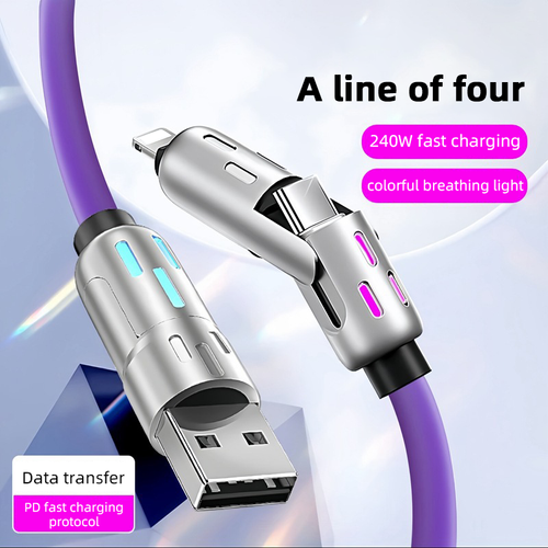 240W Super Fast LED Display USB Charger 4-in-1 Multi-Device with Rotating Elbow Type-C Mobile Phone and Printer Charger Cabl