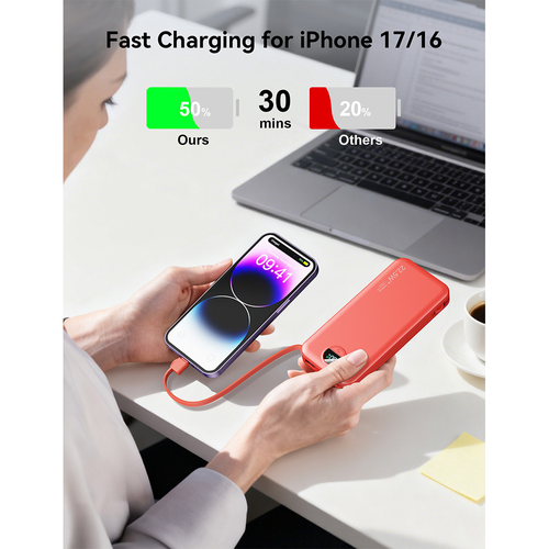 3-in-1 AC Plug Power Bank - Built-in Cables Fast Charging