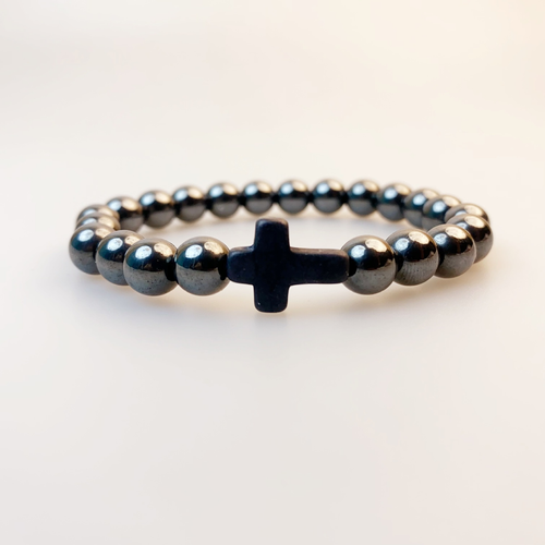 8MM Semi-precious Stretch Stone String Jewelry Turquoise Beaded Christian Bracelet Men with Cross Bracelet