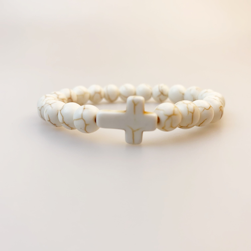 8MM Semi-precious Stretch Stone String Jewelry Turquoise Beaded Christian Bracelet Men with Cross Bracelet