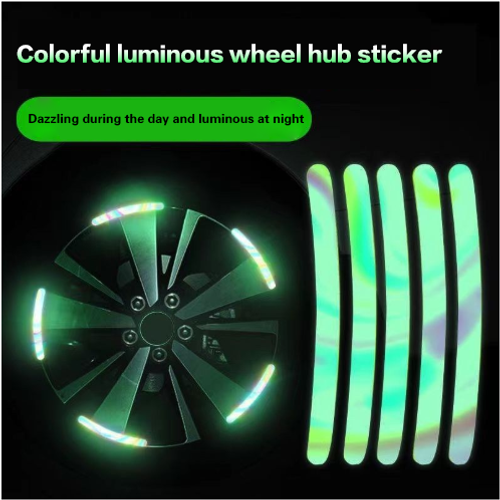 Car Wheel HUB Reflective Strip, Car Reflective Colorful Laser Wheel HUB Tire Anti-collision Stickers, Luminous Reflective Strip for Car Motorcycle Bike