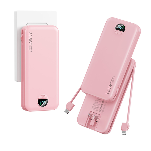 3-in-1 AC Plug Power Bank - Built-in Cables Fast Charging