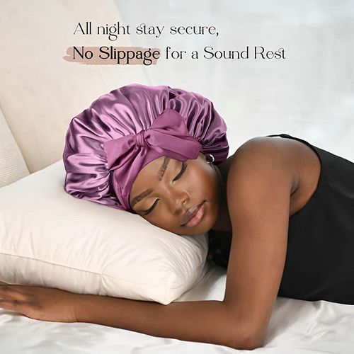 Silk Satin Wraps Luxury Curly Band Double Layer Cap Adjustable Women Natural Sleeping Hair Bonnet
