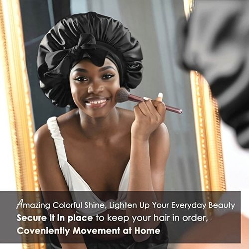 Silk Satin Wraps Luxury Curly Band Double Layer Cap Adjustable Women Natural Sleeping Hair Bonnet